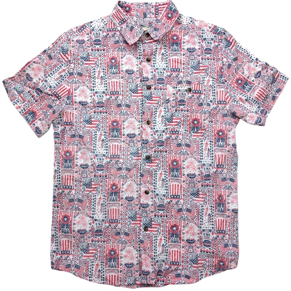 Oliver Burke Mens Small Patriotic USA Flag Firework SS Button Up Shirt 4th July‎